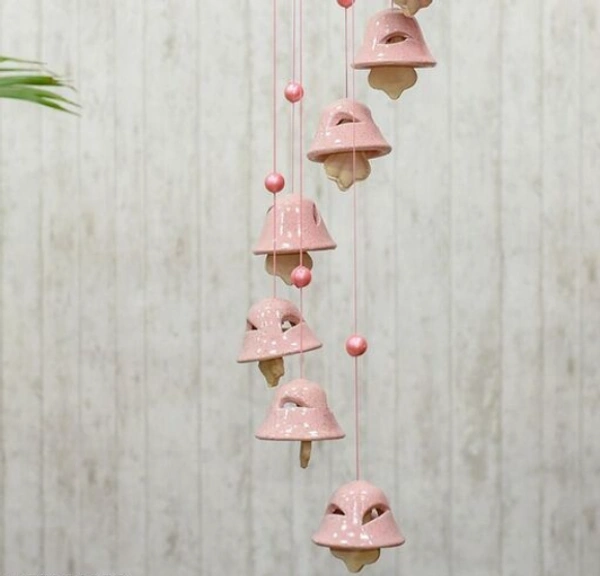 Handcrafted   Traditional 8 Bells  Pink Color  Ceramic Wind Chimes -   8 Bells, Pink, Ceramic, Pack of 1